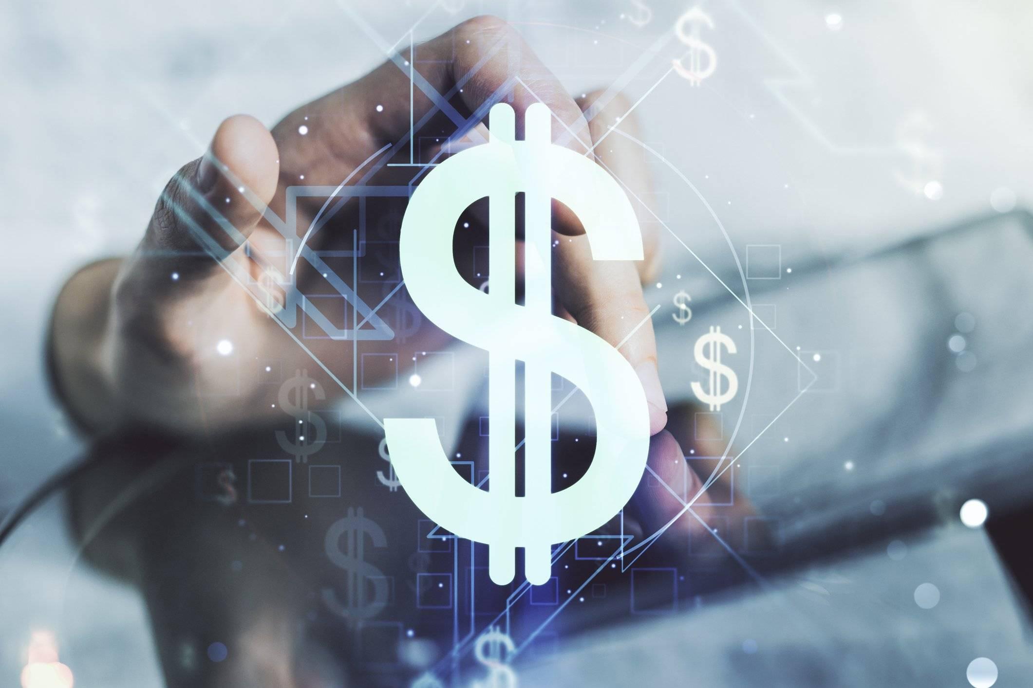 A dollar sign on an abstract screen.