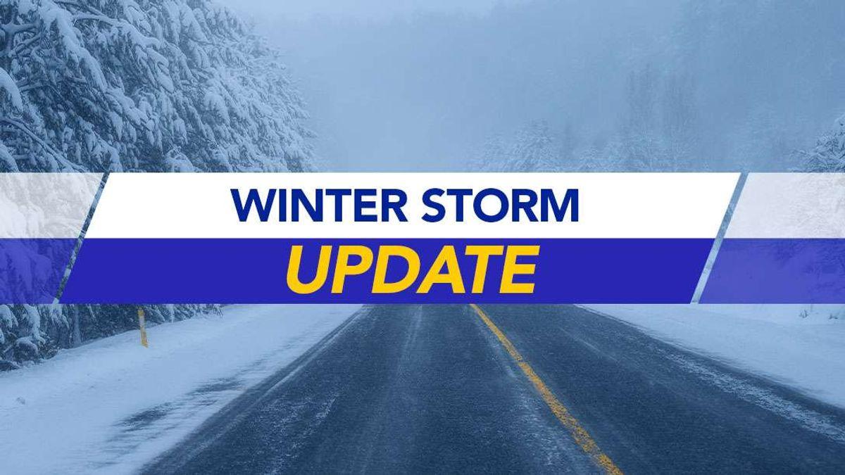 Winter Storm Update with snowy roadway in background.
