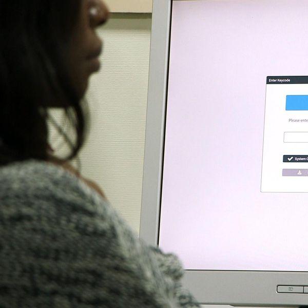 Woman using testing software